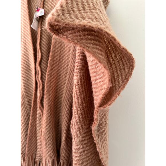 Vince Camuto Women's Cape Sweater Fringe Trim Open Poncho One Size Tan Pockets - Picture 6 of 8